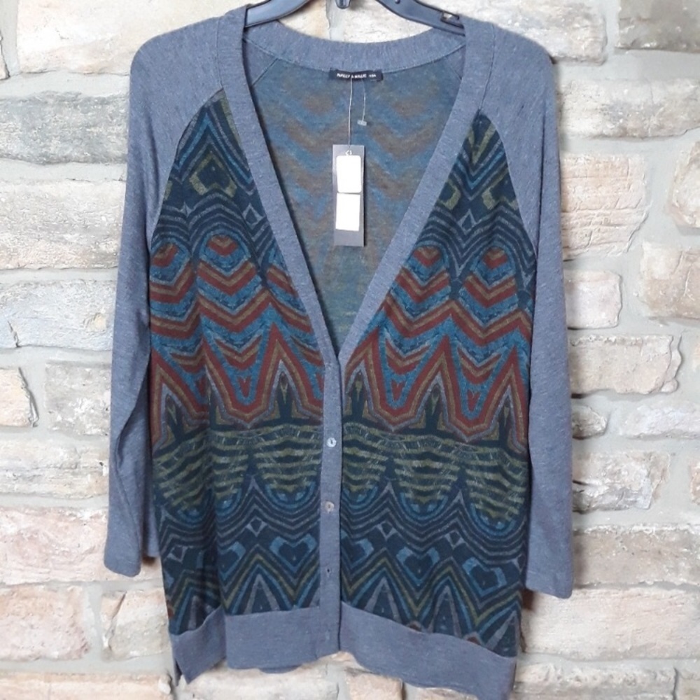 ☀️Nally & Millie - Black & Gray Tribal Print Thin Cardigan Sweater - M